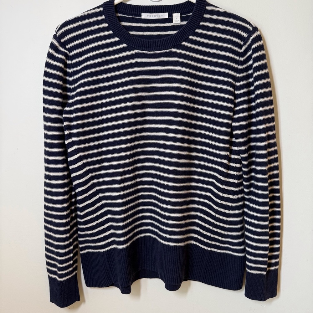 Trenary classic Striped Crewneck Sweater wool cotton blend relaxed fit